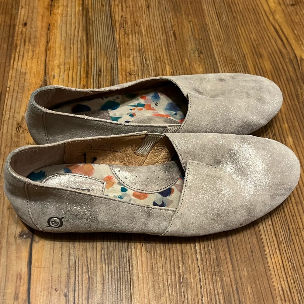 Born Silver Metallic Suede Genuine Leather Loafers